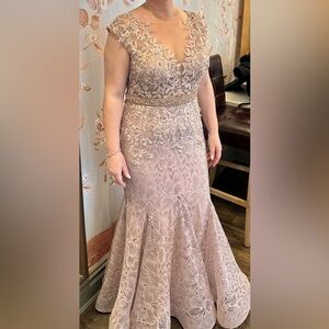 Mac Duggal Pink High Neck Shoulder Flower Detail Mermaid Gown size 10